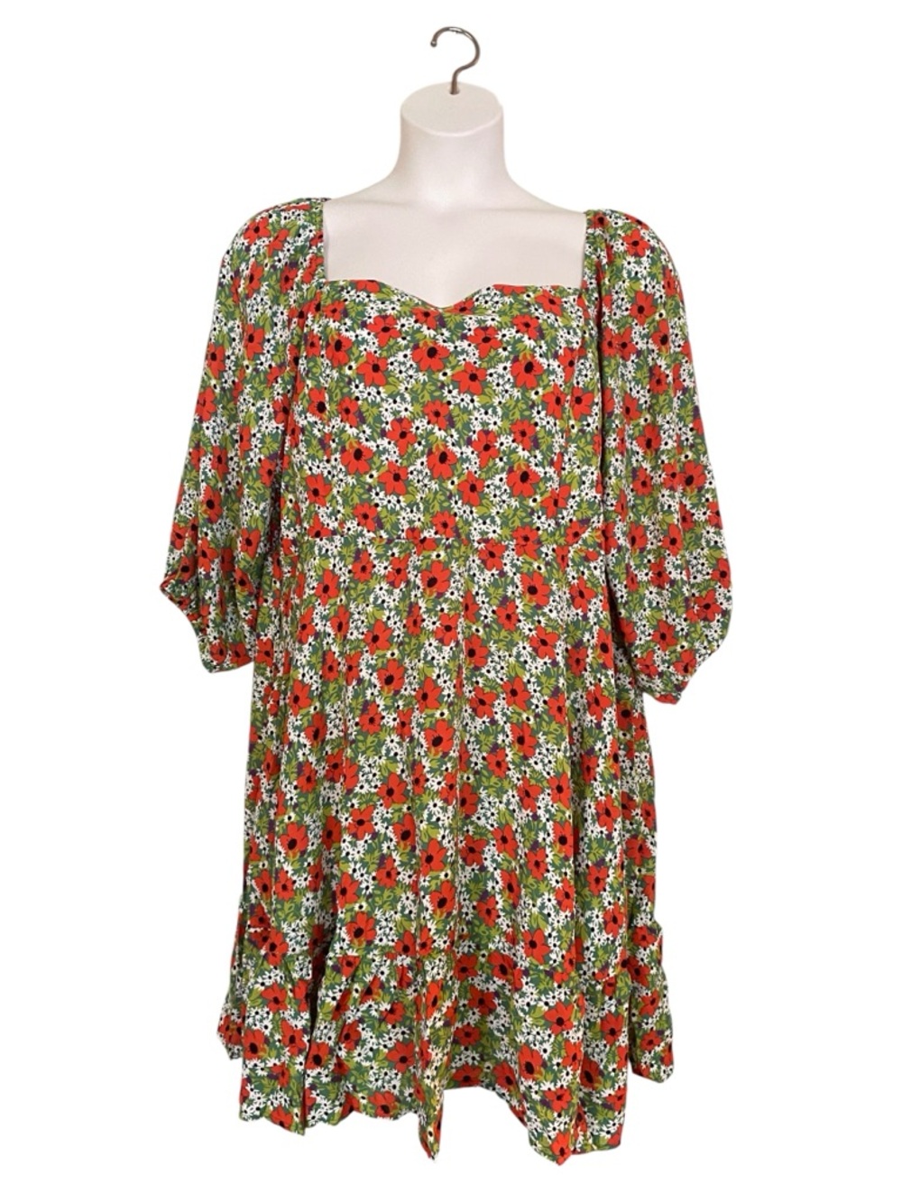 Davi and Dani Green Red Floral Smocked Mini Dress Womens Plus Size 3XL NWT